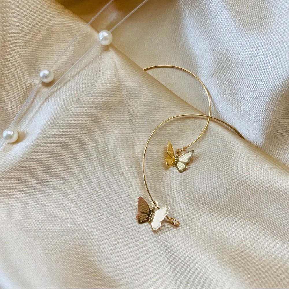 Butterfly Charm Hoop Earrings - Picture 3 of 10